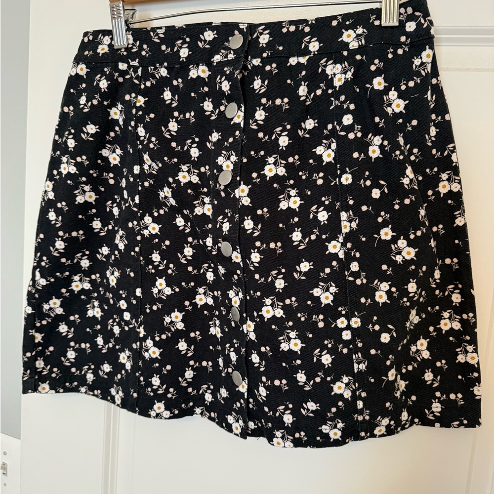 Miami Black and Cream Floral Denim Skirt
